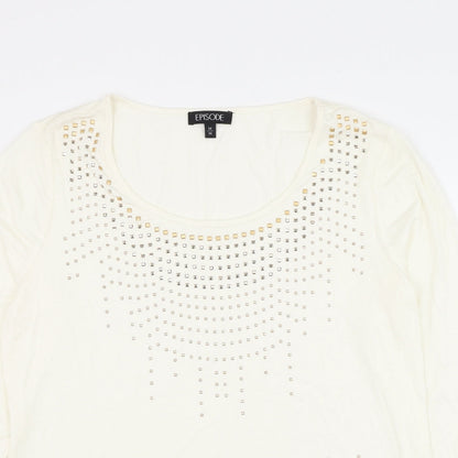 Episode Womens Ivory  Viscose Basic T-Shirt Size M Round Neck