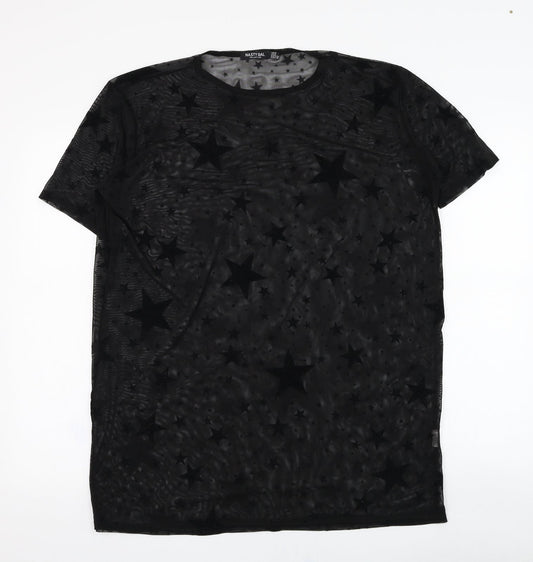 Nasty Gal Womens Black  Polyester Basic T-Shirt Size 6 Round Neck - Star
