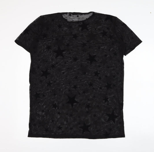 Nasty Gal Womens Black  Polyester Basic T-Shirt Size 6 Round Neck - Star