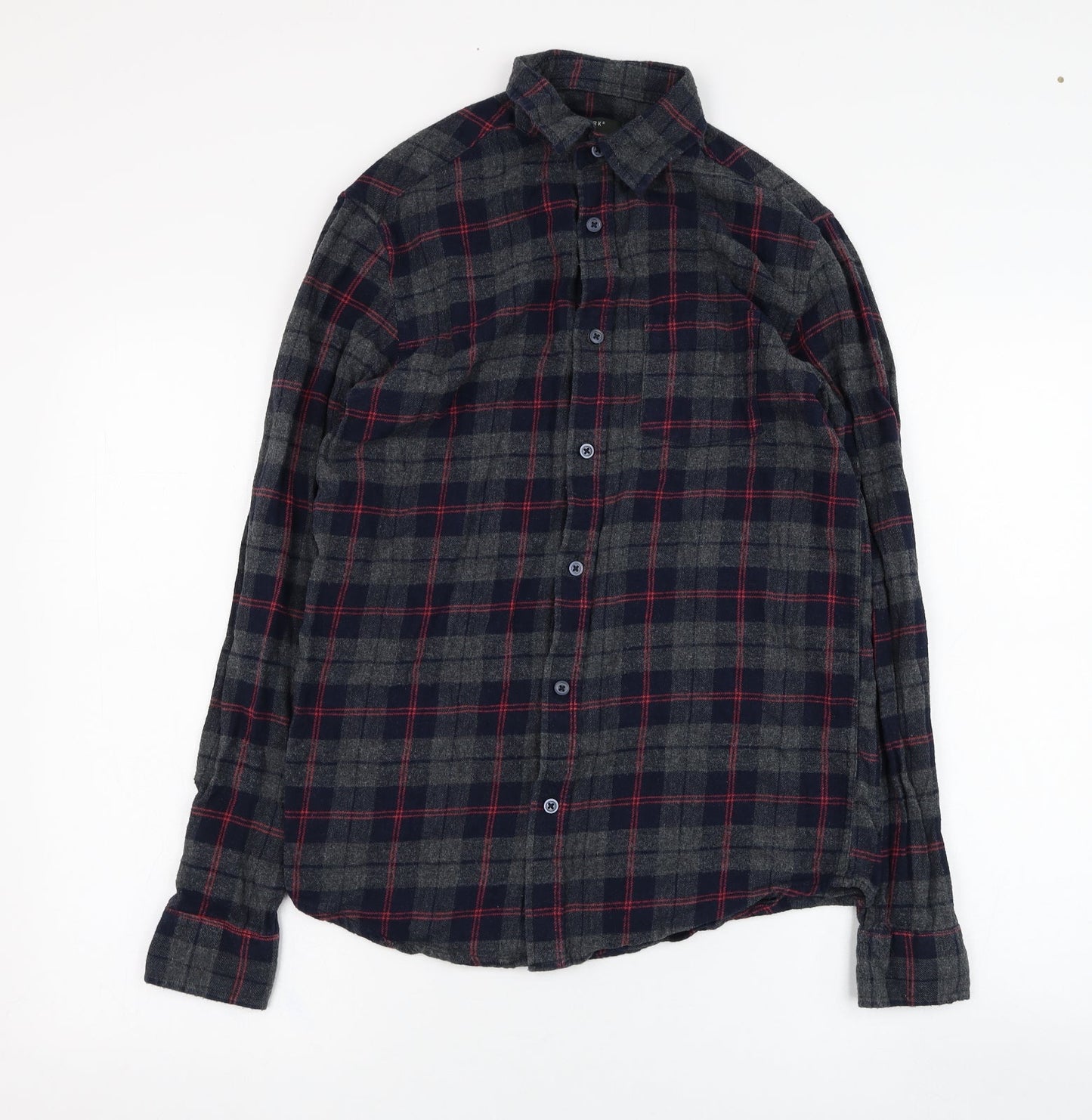 Primark Mens Grey Check Cotton  Button-Up Size XS Collared Button