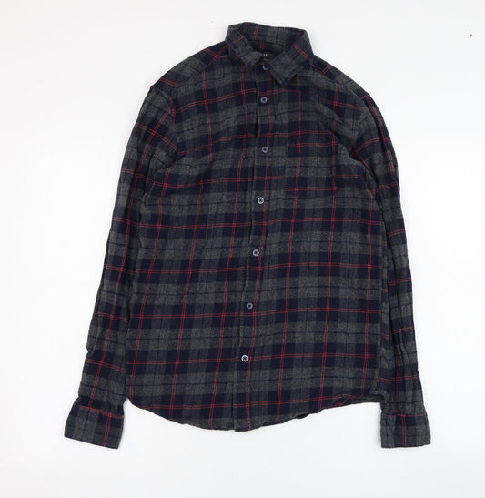 Primark Mens Grey Check Cotton  Button-Up Size XS Collared Button
