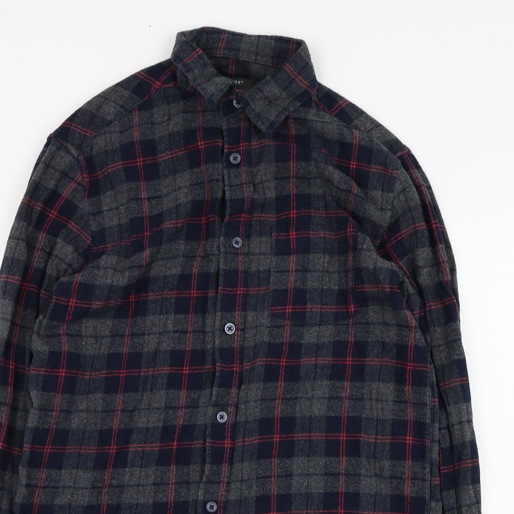 Primark Mens Grey Check Cotton  Button-Up Size XS Collared Button