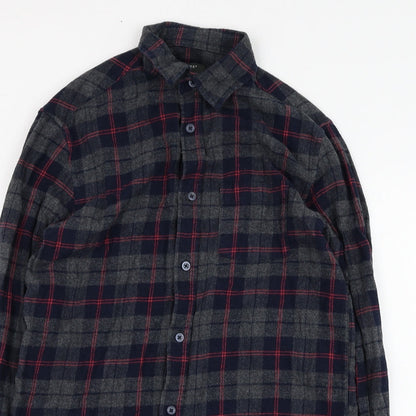 Primark Mens Grey Check Cotton  Button-Up Size XS Collared Button