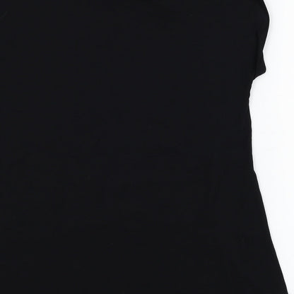 F&F Womens Black Floral Viscose Tunic T-Shirt Size 8 Round Neck