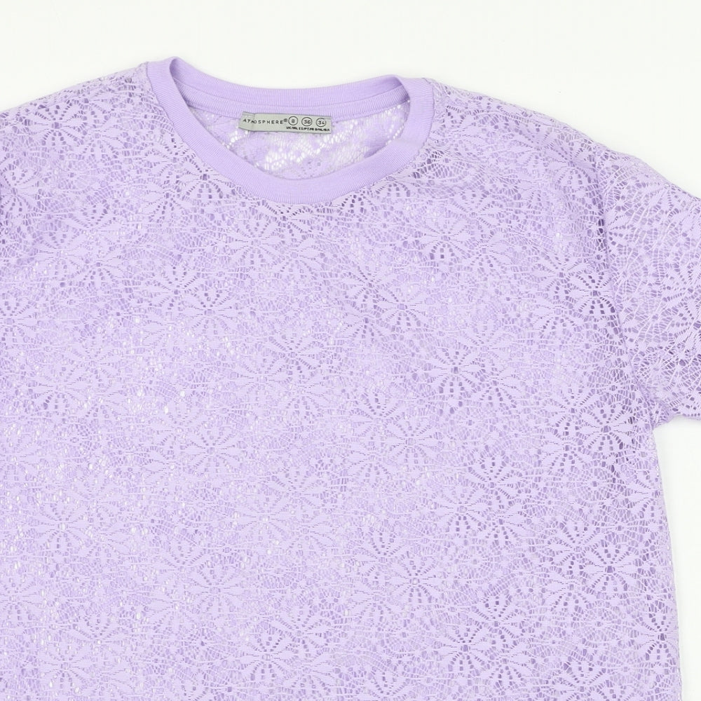 Atmosphere Womens Purple  Polyester Basic T-Shirt Size 8 Round Neck