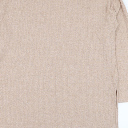Brand and care label for Dunnes women’s brown mock neck polyester jumper, size UK 12