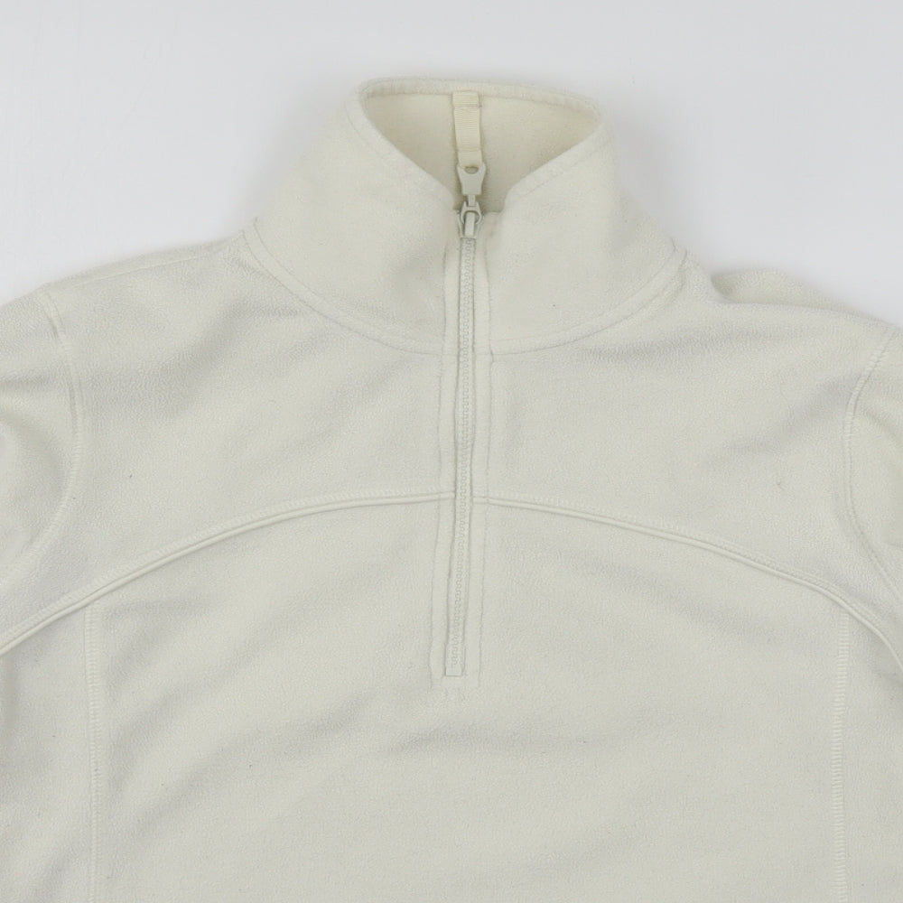 Close-up detail of Active women’s beige polyester pullover sweatshirt, size UK 12, pullover