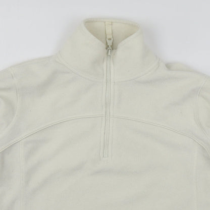 Close-up detail of Active women’s beige polyester pullover sweatshirt, size UK 12, pullover