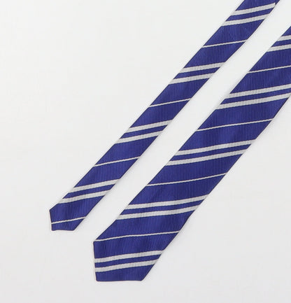 Preworn Mens Blue Striped Polyester Pointed Tie One Size