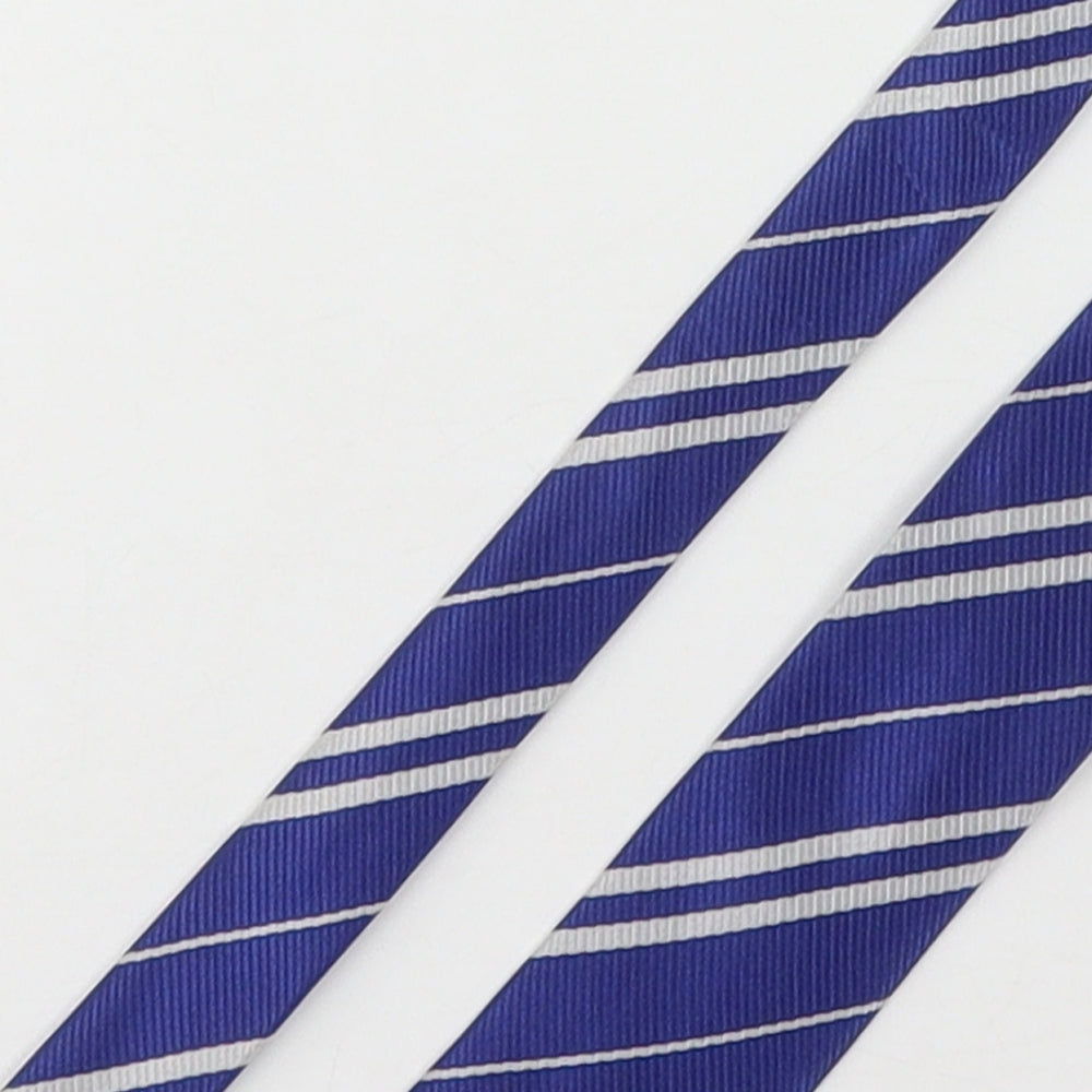 Preworn Mens Blue Striped Polyester Pointed Tie One Size