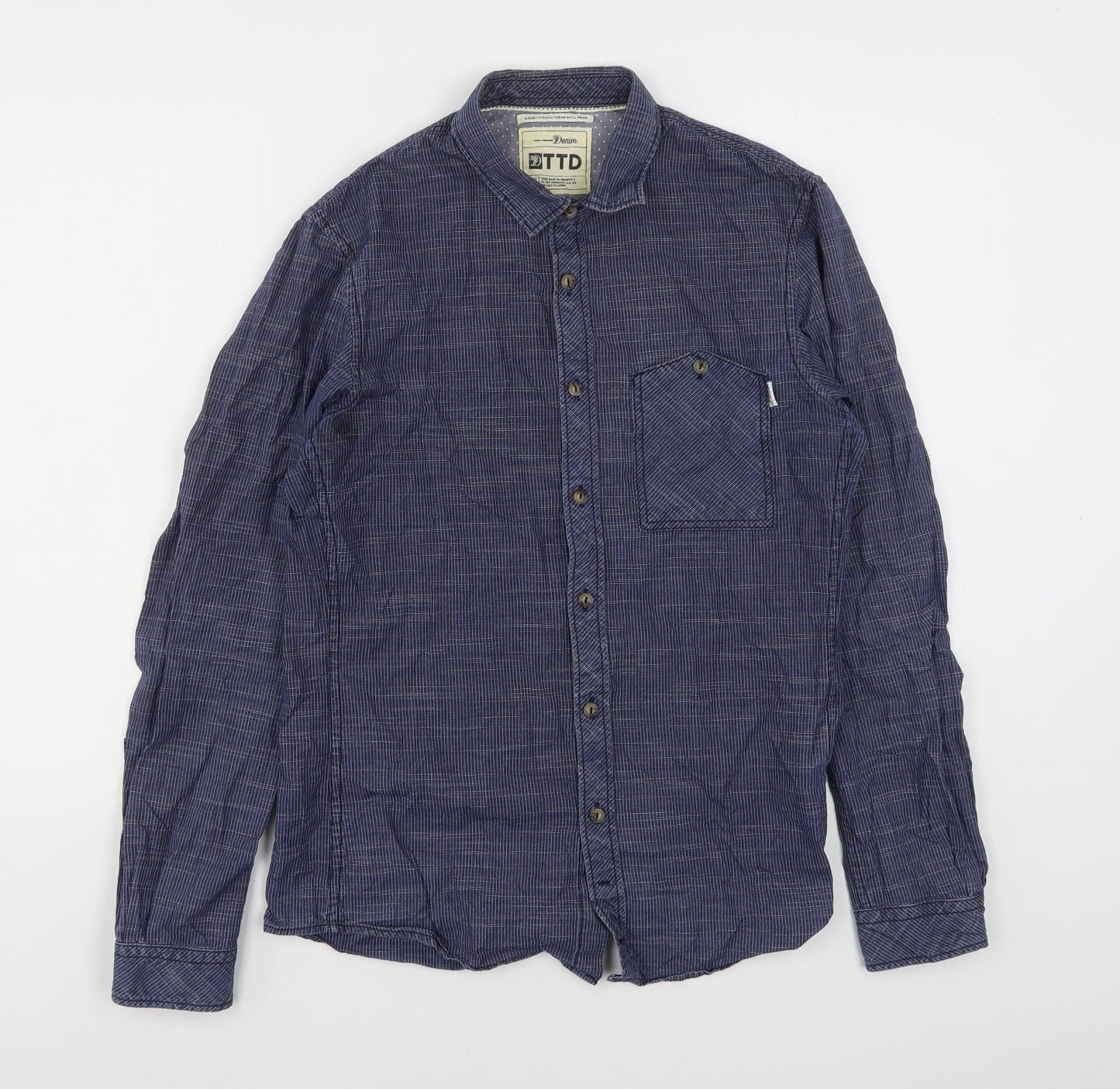 Tom Tailor  Mens Blue Geometric Cotton  Button-Up Size S Collared Button