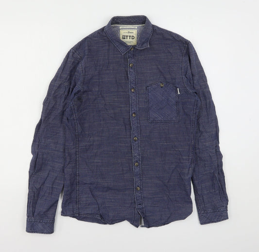 Tom Tailor  Mens Blue Geometric Cotton  Button-Up Size S Collared Button