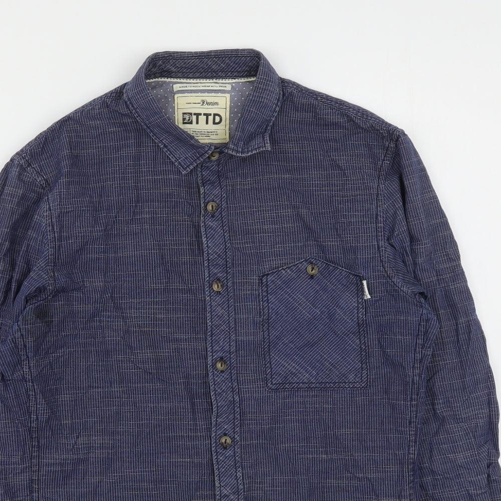 Tom Tailor  Mens Blue Geometric Cotton  Button-Up Size S Collared Button