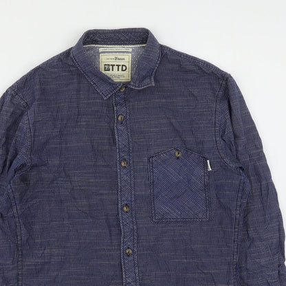 Tom Tailor  Mens Blue Geometric Cotton  Button-Up Size S Collared Button