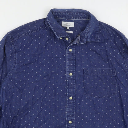 Mens UK Size M NEXT Blue  Button-Up Long Sleeve Casual Shirt
