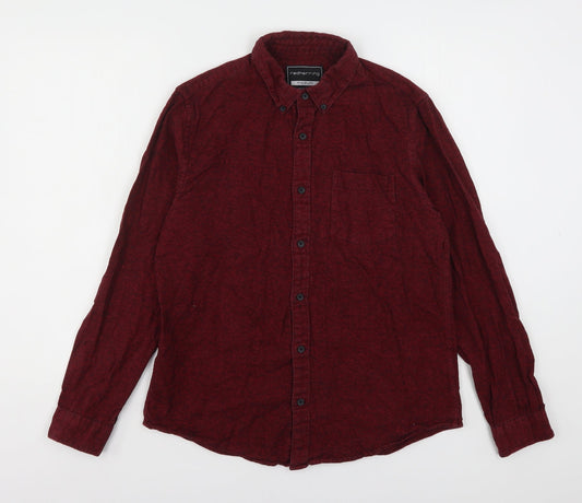 Red Herring  Mens Red  Cotton  Button-Up Size M Collared