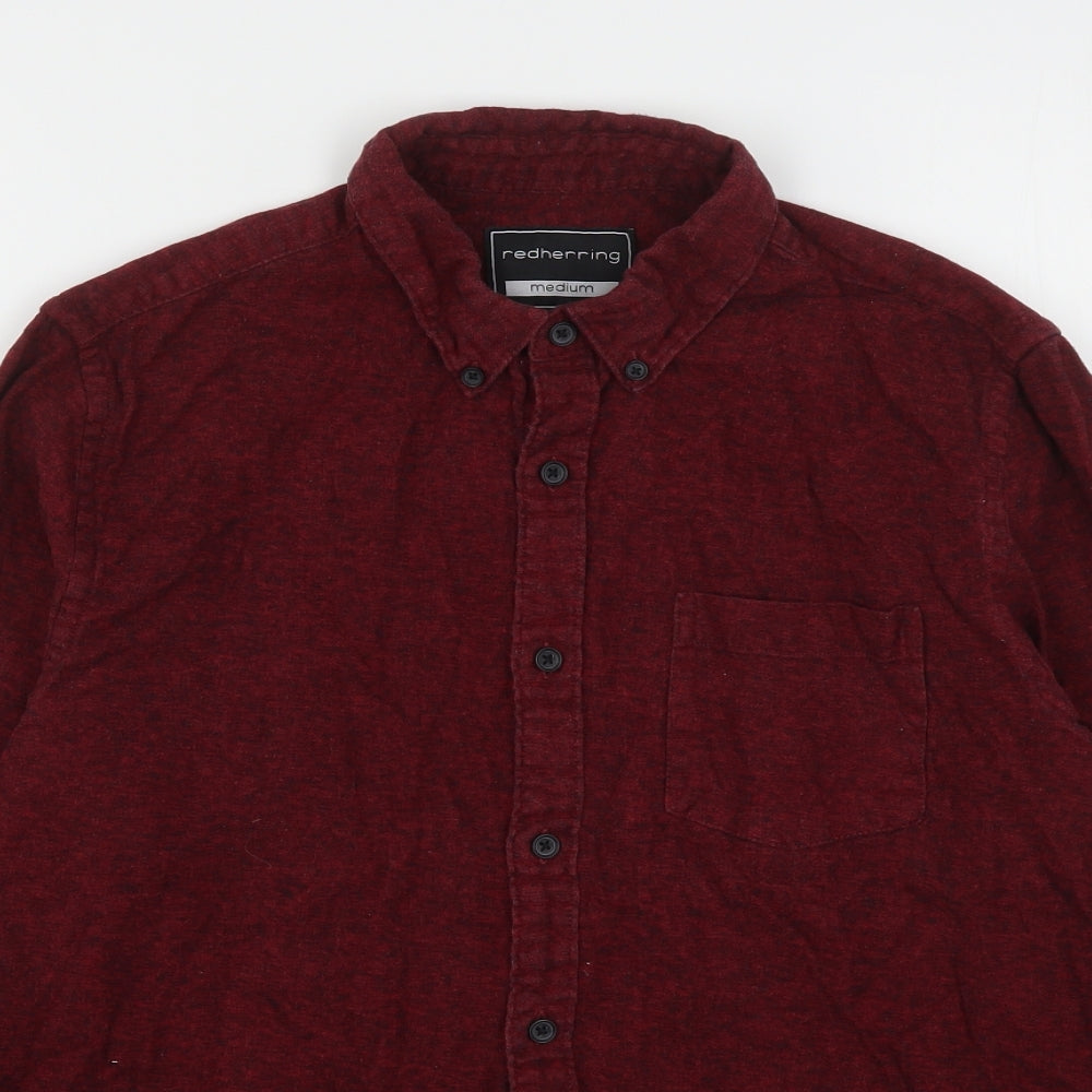 Red Herring  Mens Red  Cotton  Button-Up Size M Collared