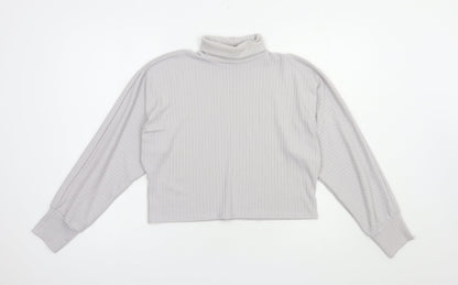 Boohoo Womens Grey  Polyester Basic Blouse Size 10 Roll Neck