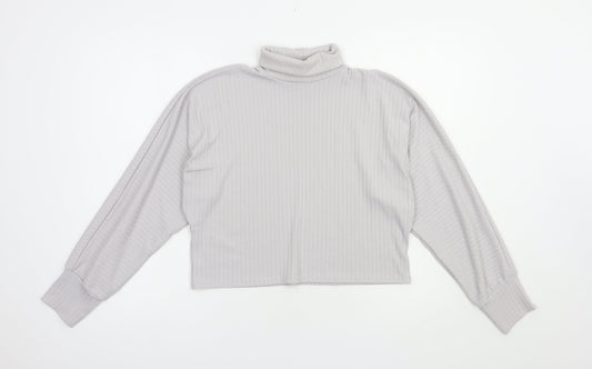 Boohoo Womens Grey  Polyester Basic Blouse Size 10 Roll Neck