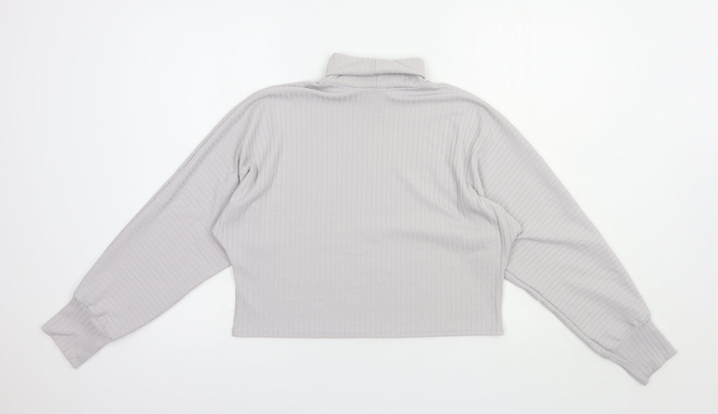 Boohoo Womens Grey  Polyester Basic Blouse Size 10 Roll Neck