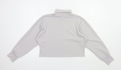 Boohoo Womens Grey  Polyester Basic Blouse Size 10 Roll Neck