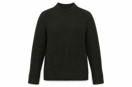 Front view of Brave Soul women’s green mock neck polyester jumper, size L