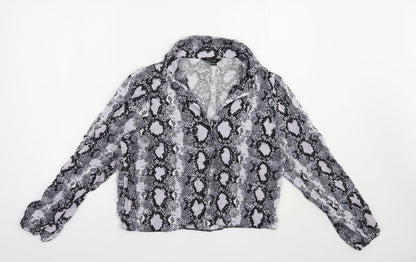 New Look Womens Grey Animal Print Viscose Basic Button-Up Size 16 Collared