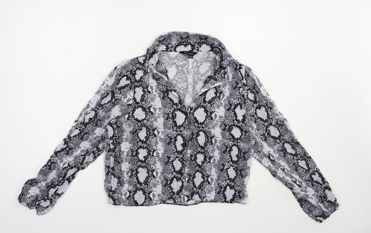 New Look Womens Grey Animal Print Viscose Basic Button-Up Size 16 Collared