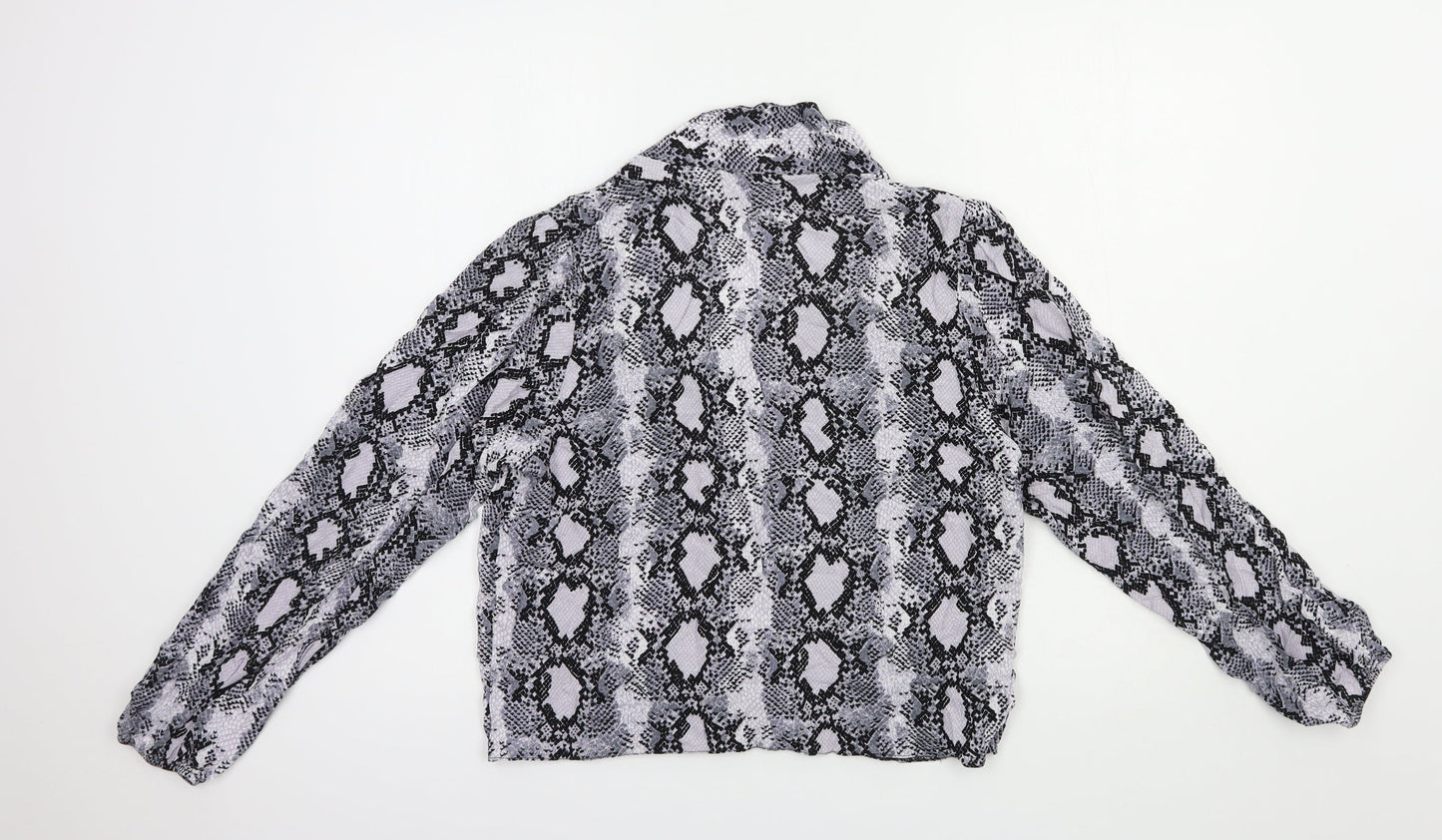 New Look Womens Grey Animal Print Viscose Basic Button-Up Size 16 Collared