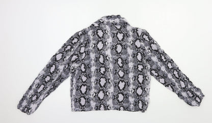 New Look Womens Grey Animal Print Viscose Basic Button-Up Size 16 Collared