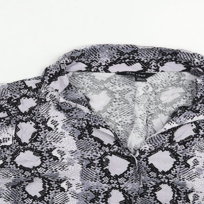 New Look Womens Grey Animal Print Viscose Basic Button-Up Size 16 Collared
