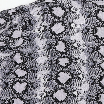 New Look Womens Grey Animal Print Viscose Basic Button-Up Size 16 Collared