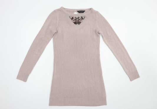 Dorothy Perkins Womens Pink Boat Neck  Acrylic Tunic Jumper Size 10