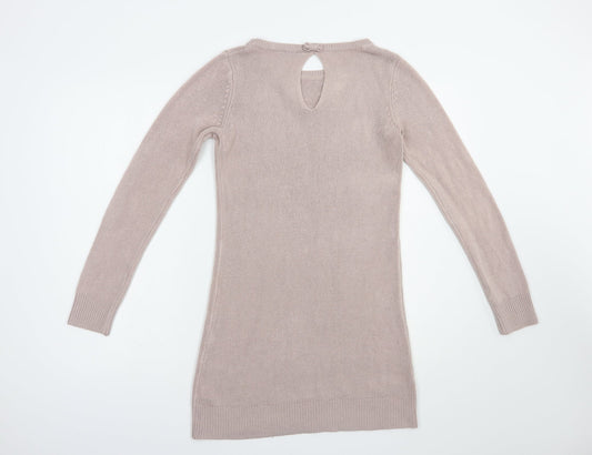 Dorothy Perkins Womens Pink Boat Neck  Acrylic Tunic Jumper Size 10