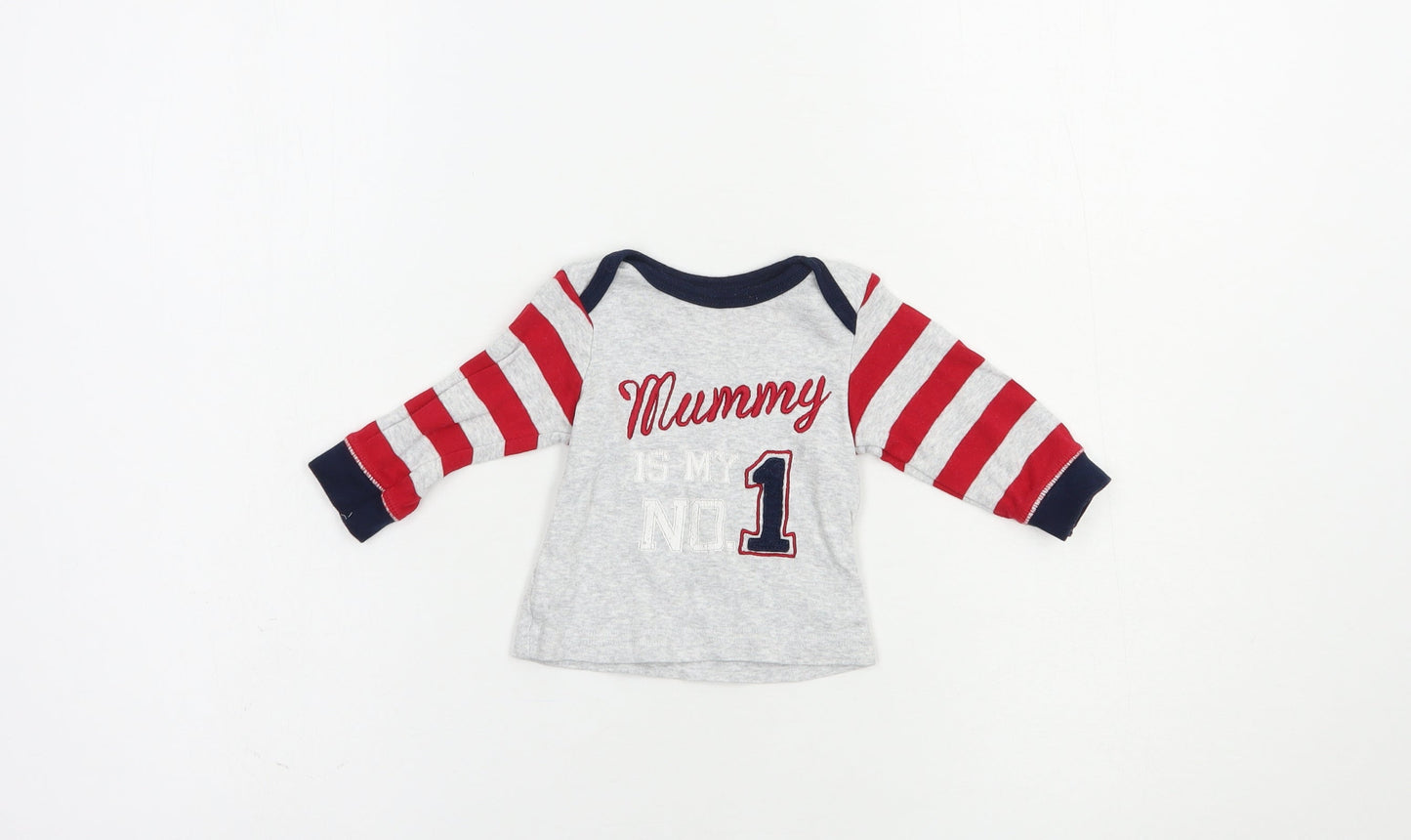 Mothercare Baby Grey Striped Cotton Pullover Polo Size 0-3 Months Crew Neck Pullover - Mummy