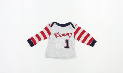 Mothercare Baby Grey Striped Cotton Pullover Polo Size 0-3 Months Crew Neck Pullover - Mummy
