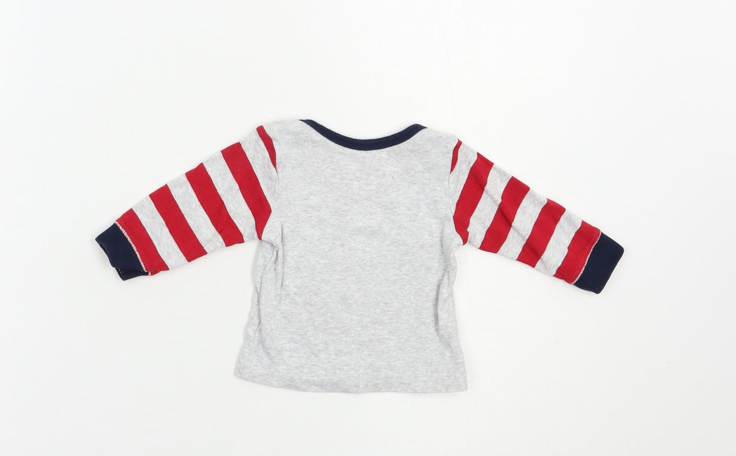 Mothercare Baby Grey Striped Cotton Pullover Polo Size 0-3 Months Crew Neck Pullover - Mummy