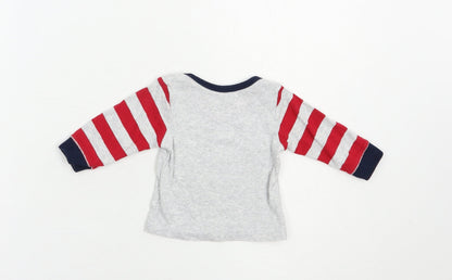 Mothercare Baby Grey Striped Cotton Pullover Polo Size 0-3 Months Crew Neck Pullover - Mummy