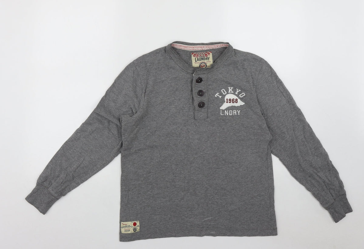 Additional front view of Tokyo men’s grey round neck cotton jumper, size S