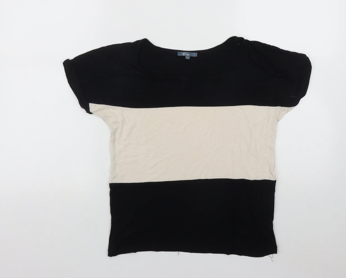 Additional front view of E Vie women’s black colourblock viscose basic polo, size UK 8, round neck