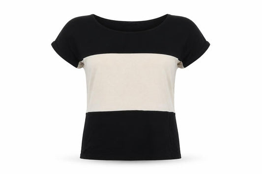 E Vie Womens Black Colourblock Viscose Basic Polo Size 8 Round Neck