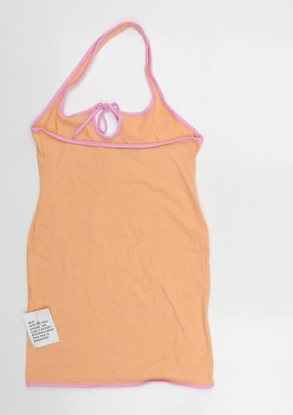 ASOS Womens Orange  Cotton Bodycon  Size 10  Round Neck Tie