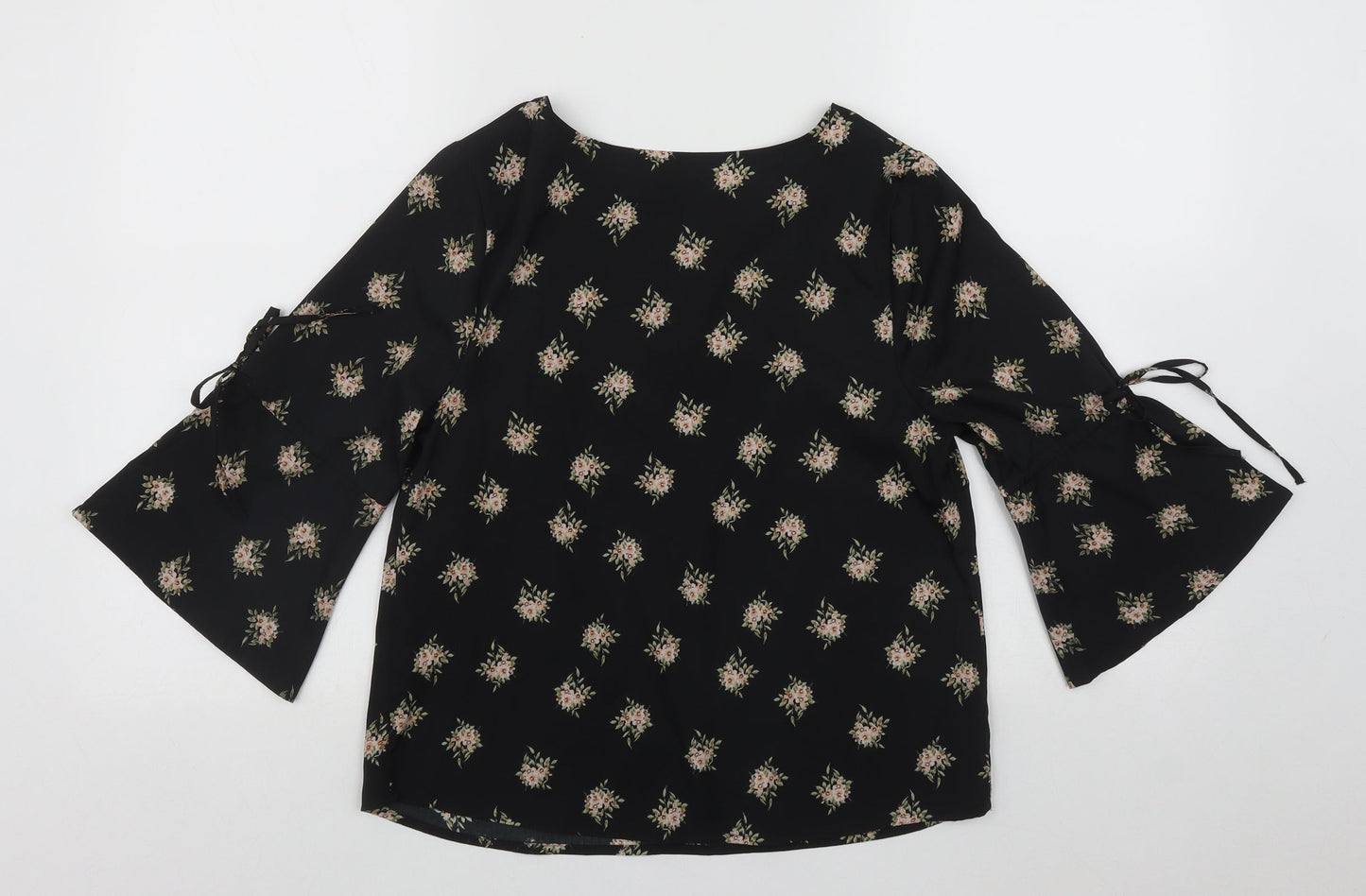 Papaya Womens Black Floral Polyester Basic Blouse Size 8 Round Neck