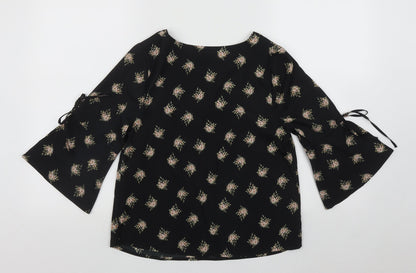 Papaya Womens Black Floral Polyester Basic Blouse Size 8 Round Neck