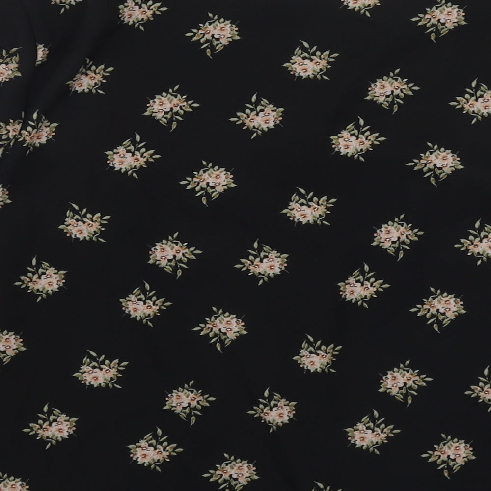 Papaya Womens Black Floral Polyester Basic Blouse Size 8 Round Neck