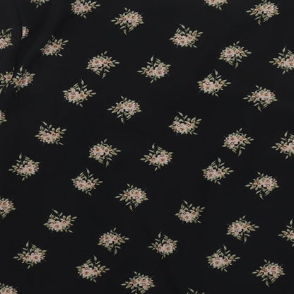 Papaya Womens Black Floral Polyester Basic Blouse Size 8 Round Neck