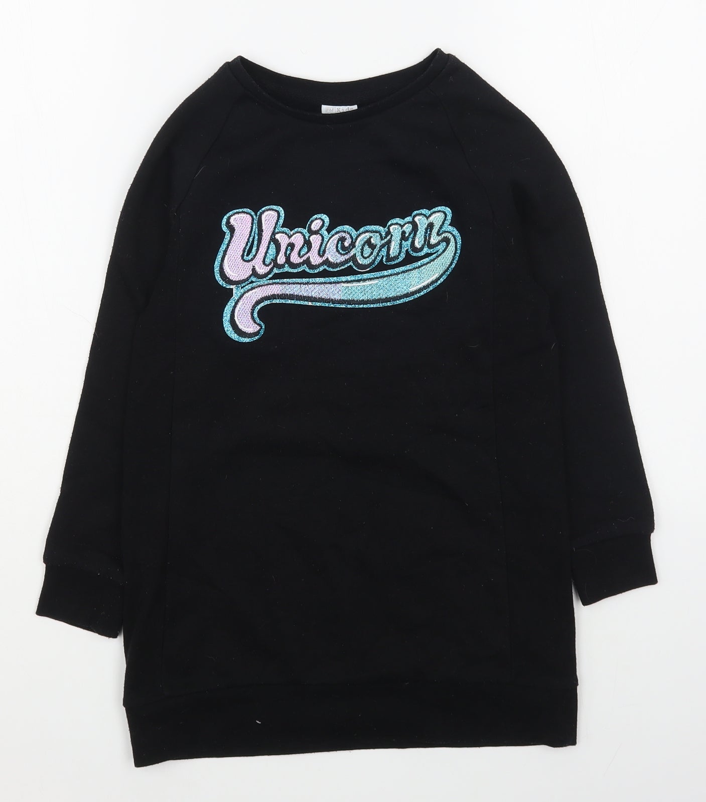 F&F Girls Black  Cotton Pullover Sweatshirt Size 7-8 Years  Pullover