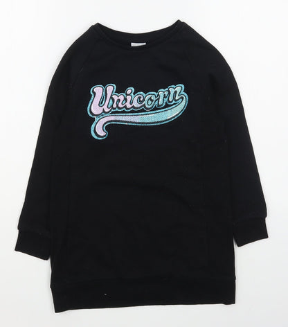 F&F Girls Black  Cotton Pullover Sweatshirt Size 7-8 Years  Pullover