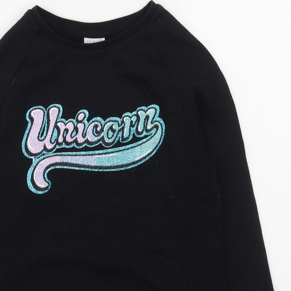 F&F Girls Black  Cotton Pullover Sweatshirt Size 7-8 Years  Pullover