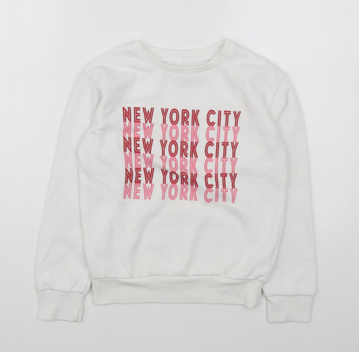 Additional front view of Primark girls’ white cotton pullover sweatshirt, size 9-10, years pullover
